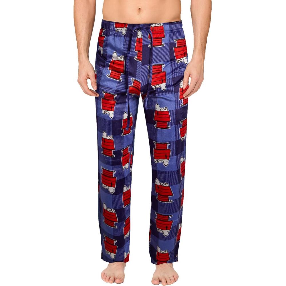 image:imageCOCO BRANDS Mens Pajama Pants  Peanuts Snoopy Pajamas Breathable Soft Stretch Pajama Bottoms Sleep Pants for MenBlue Plaid Snoopy Holiday Dog House Print