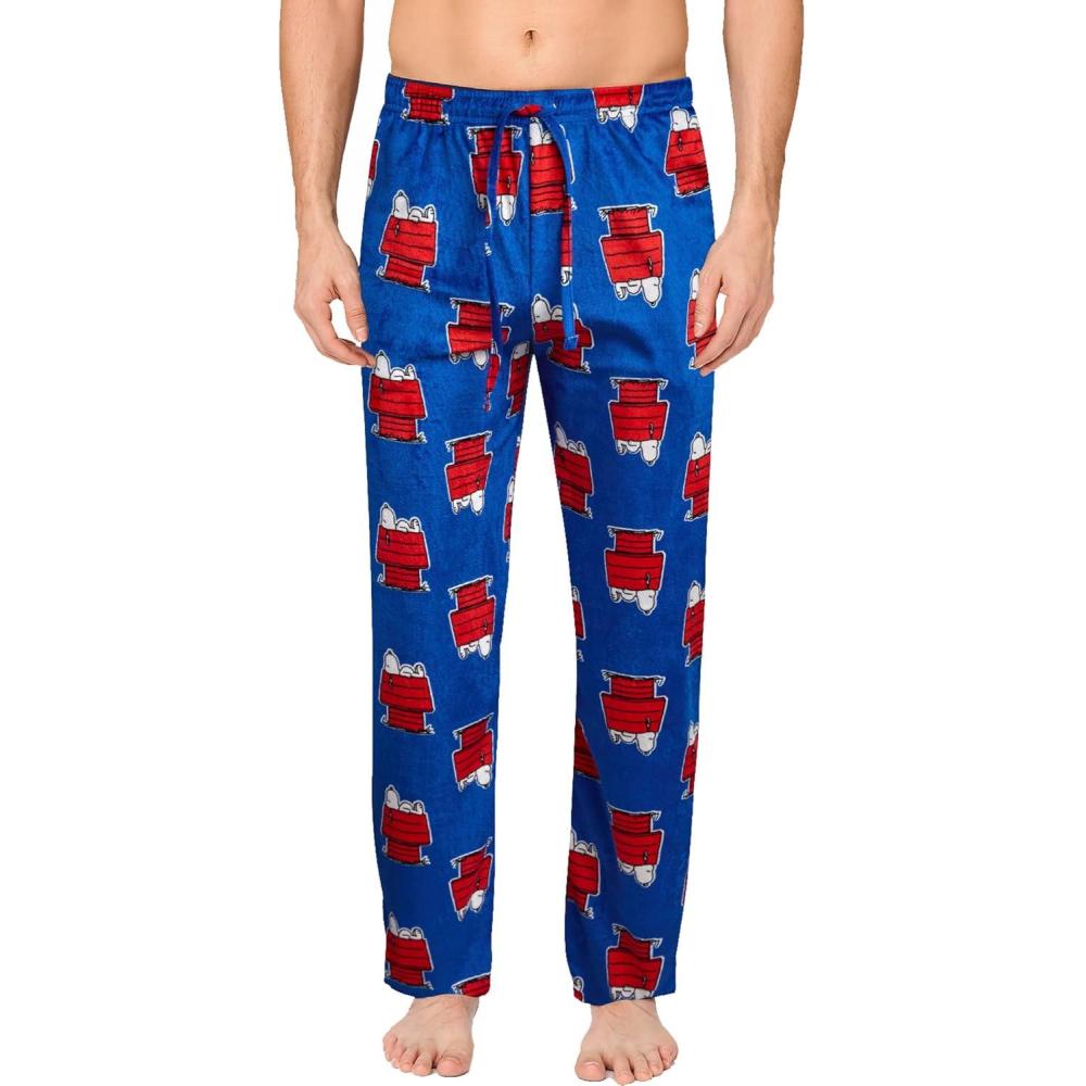 image:imageCOCO BRANDS Mens Pajama Pants  Peanuts Snoopy Pajamas Breathable Soft Stretch Pajama Bottoms Sleep Pants for MenBlue Snoopy on Dog House Print