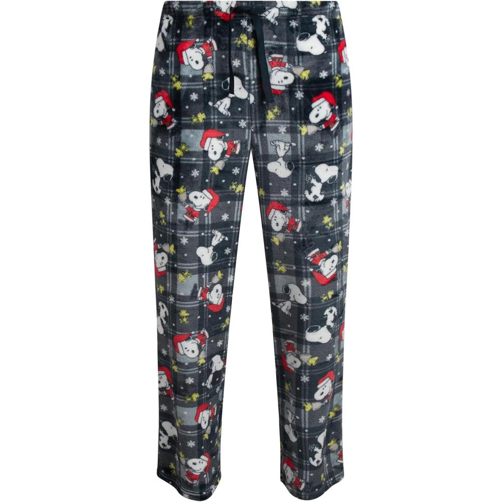 image:imageCOCO BRANDS Mens Pajama Pants  Peanuts Snoopy Pajamas Breathable Soft Stretch Pajama Bottoms Sleep Pants for MenGrey Plaid Snoopy Santa Bell Print
