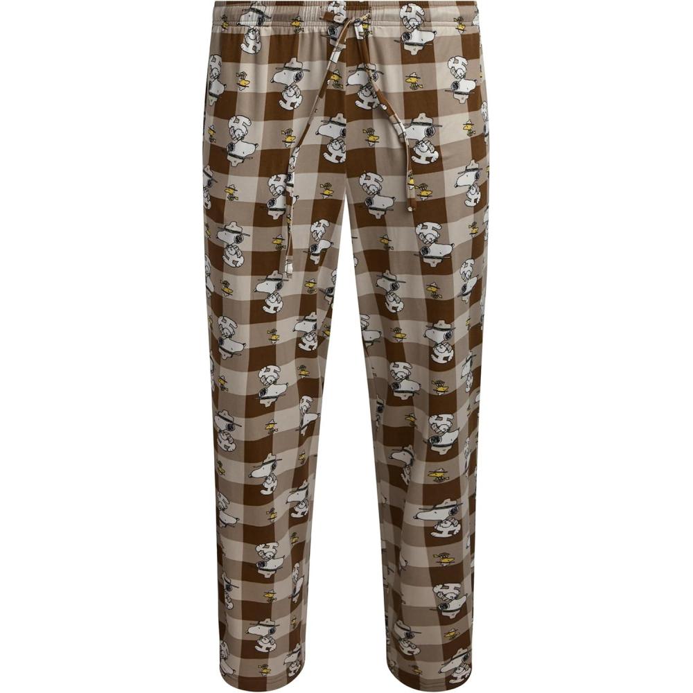 image:imageCOCO BRANDS Mens Pajama Pants  Peanuts Snoopy Pajamas Breathable Soft Stretch Pajama Bottoms Sleep Pants for MenPlaid Brown Camper Snoopy