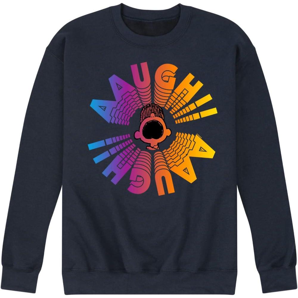 image:imageHYBRID APPAREL  Peanuts  70s Retro Snoopy Mens Long Sleeve Fleece Crewneck SweatshirtAaugh  Navy