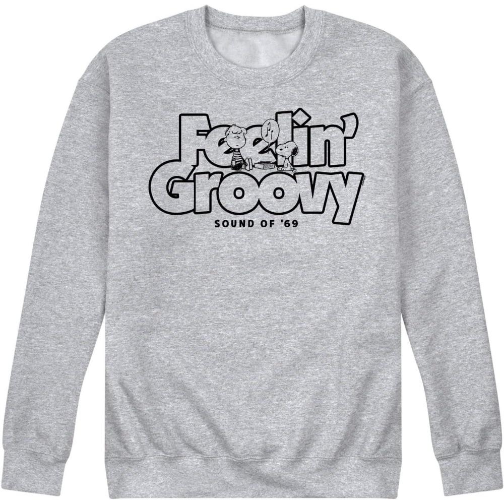 image:imageHYBRID APPAREL  Peanuts  70s Retro Snoopy Mens Long Sleeve Fleece Crewneck SweatshirtFeelin Groovy  Athletic Heather