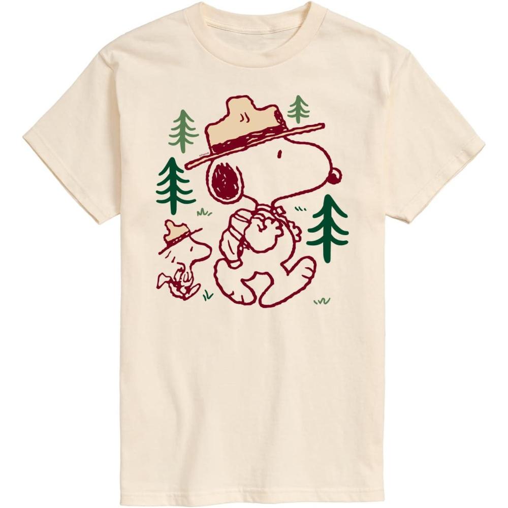 image:imageHYBRID APPAREL  Peanuts  Snoopy Woodstock Hiking  Mens Short Sleeve Graphic TShirtCream