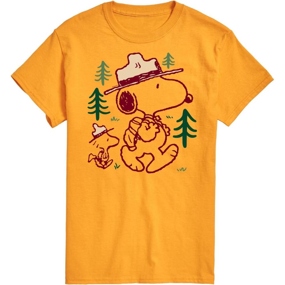 image:imageHYBRID APPAREL  Peanuts  Snoopy Woodstock Hiking  Mens Short Sleeve Graphic TShirtGold