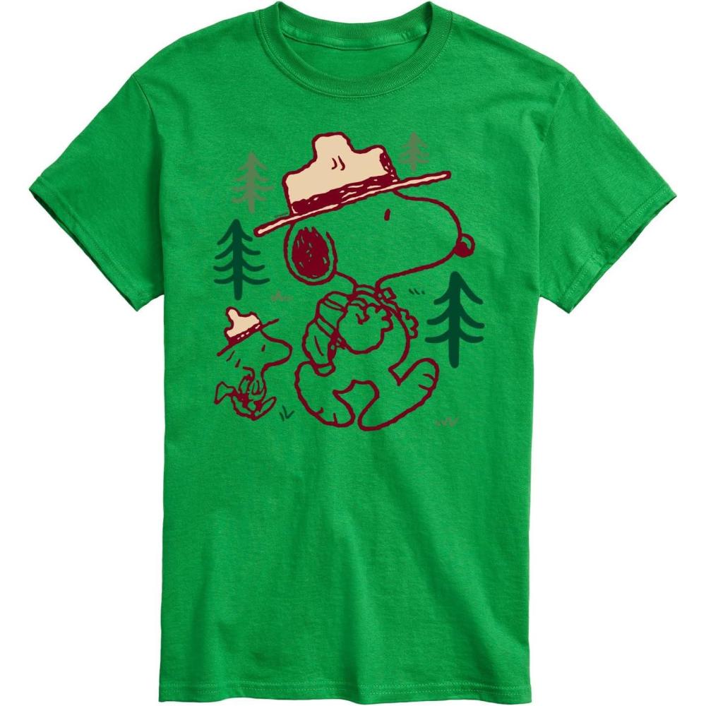image:imageHYBRID APPAREL  Peanuts  Snoopy Woodstock Hiking  Mens Short Sleeve Graphic TShirtGreen