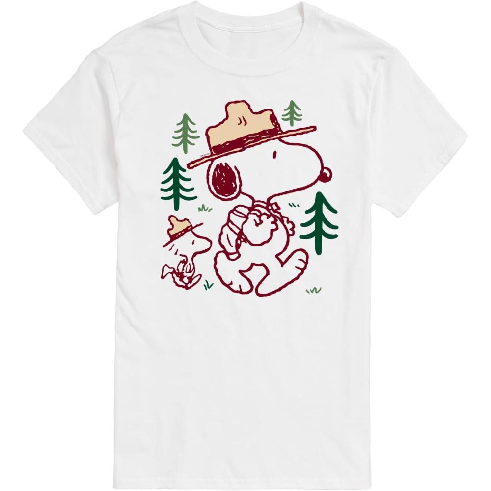 image:imageHYBRID APPAREL  Peanuts  Snoopy Woodstock Hiking  Mens Short Sleeve Graphic TShirtWhite