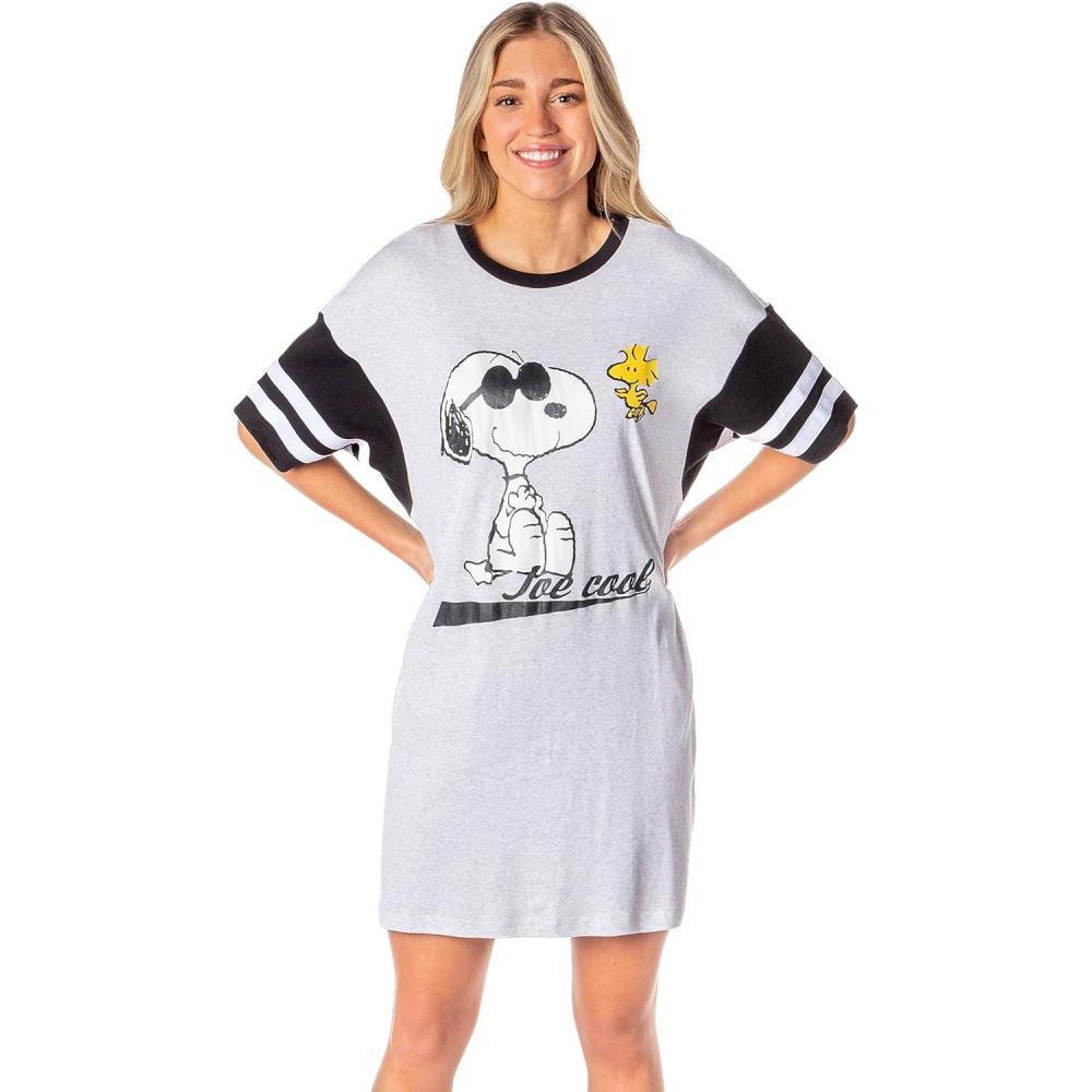 image:imageINTIMO Peanuts Joe Cool Snoopy Woodstock Oversized Boyfriend Varsity Nightgown Womens Night ShirtGrey