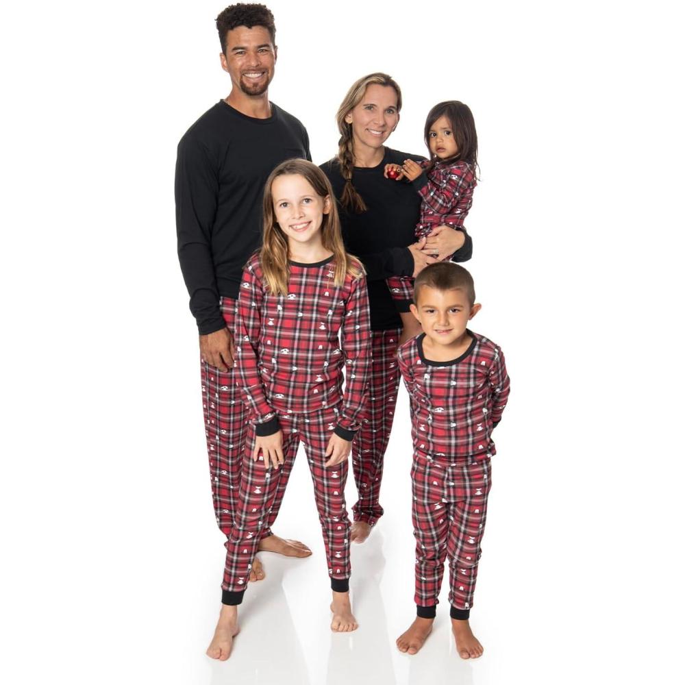 image:imagePeanuts Snoopy Family Matching Pajamas Comfy PJs Sleepwear 2Piece Sets for ChristmasKids Red Plaid