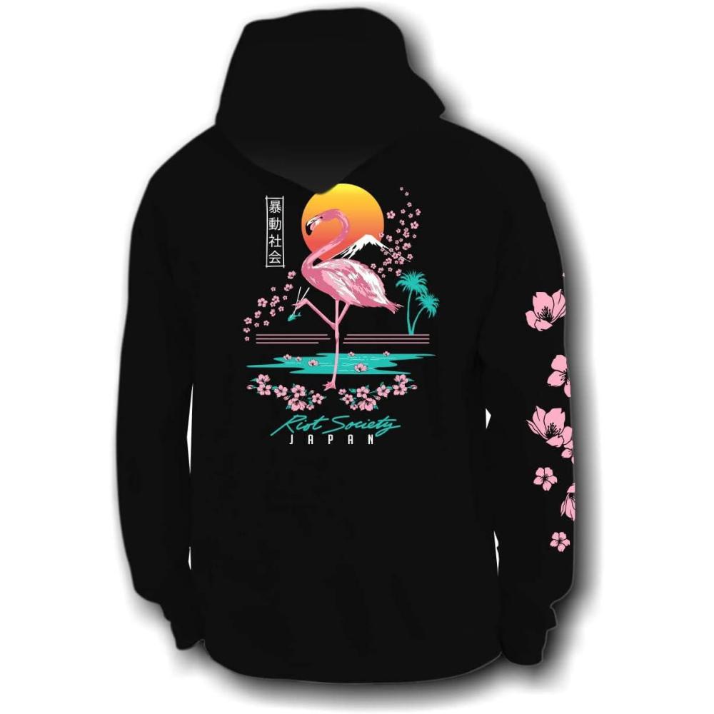 image:imageRiot Society Mens Graphic or Embroidered Hoodie Hooded SweatshirtFlamingo Blossom Black