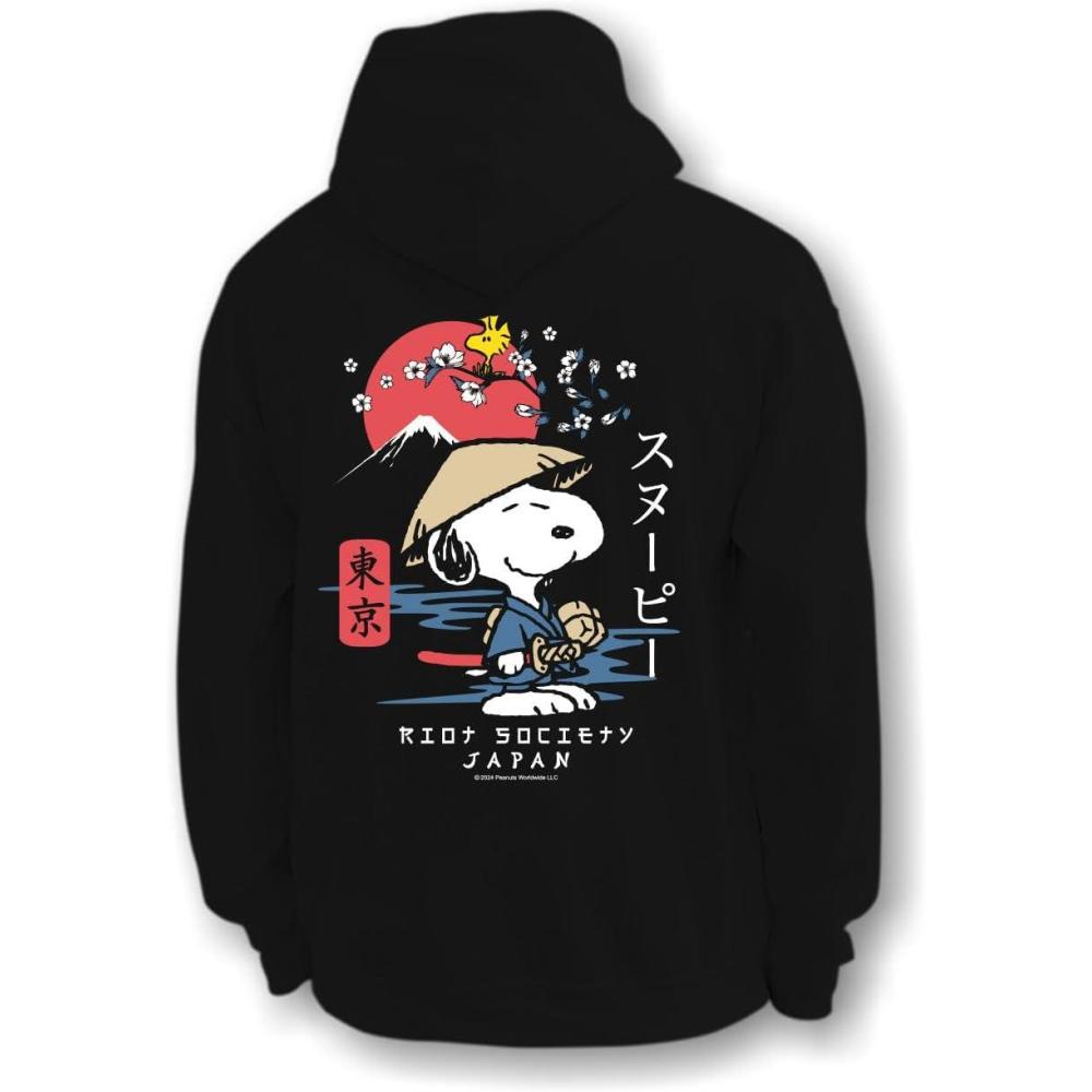image:imageRiot Society Mens Graphic or Embroidered Hoodie Hooded SweatshirtPeanuts Snoopy  Woodstock Samurai Black