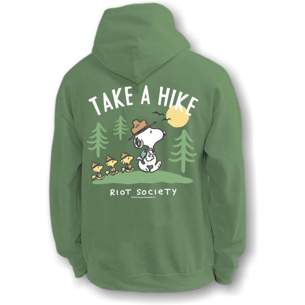 image:imageRiot Society Mens Graphic or Embroidered Hoodie Hooded SweatshirtPeanuts Snoopy Take a Hike Comfort Colors Military Green