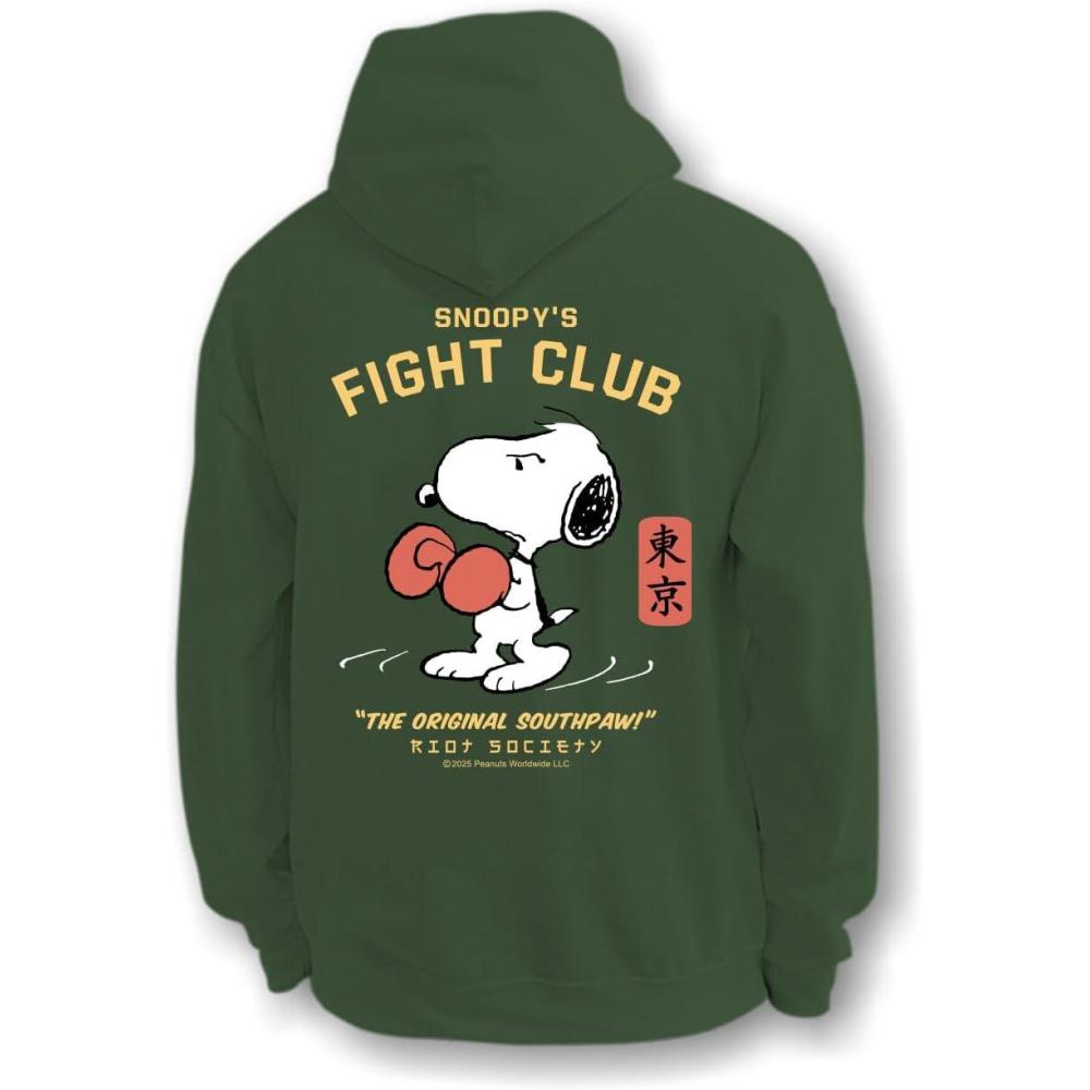 image:imageRiot Society Mens Graphic or Embroidered Hoodie Hooded SweatshirtPeanuts Snoopys Fight Club Forest Green