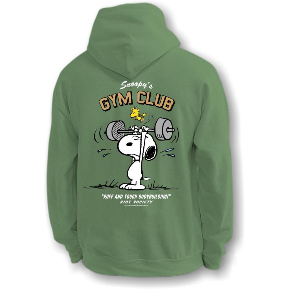 image:imageRiot Society Mens Graphic or Embroidered Hoodie Hooded SweatshirtPeanuts Snoopys Gym Club Military Green