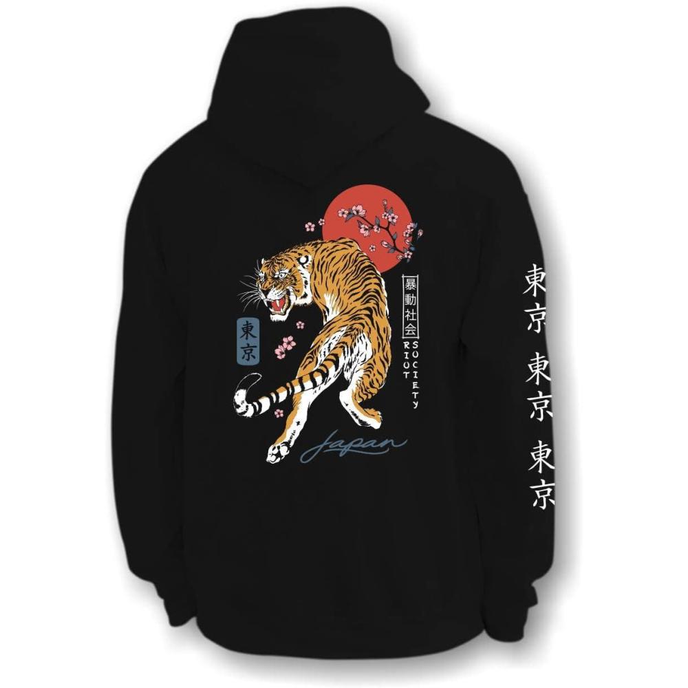 image:imageRiot Society Mens Graphic or Embroidered Hoodie Hooded SweatshirtTiger Blossom 20 Black