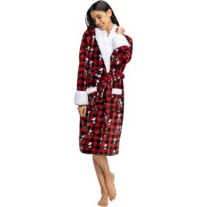 Berkshire Blanket Peanuts® Snoopy Women’s Warm Robe with Exclusive VelvetLoft® Fabric and Sherpa Collar(Peanuts Snoopy Everyday Buffalo Plaid Small Red-black)