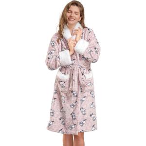 Berkshire Blanket Peanuts® Snoopy Women’s Warm Robe with Exclusive VelvetLoft® Fabric and Sherpa Collar(Springtime Floral Dance Lounge Pink Champagne)