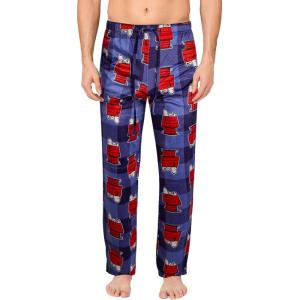 COCO BRANDS Mens Pajama Pants – Peanuts Snoopy Pajamas Breathable Soft Stretch Pajama Bottoms Sleep Pants for Men(Blue Plaid Snoopy Holiday Dog House Print)