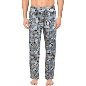 COCO BRANDS Mens Pajama Pants – Peanuts Snoopy Pajamas Breathable Soft Stretch Pajama Bottoms Sleep Pants for Men(Grey Plaid Dancing Snoopy Print)