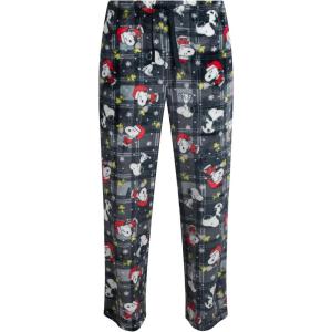 COCO BRANDS Mens Pajama Pants – Peanuts Snoopy Pajamas Breathable Soft Stretch Pajama Bottoms Sleep Pants for Men(Grey Plaid Snoopy Santa Bell Print)