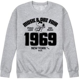 HYBRID APPAREL – Peanuts – 70’s Retro Snoopy Men’s Long Sleeve Fleece Crewneck Sweatshirt(1969 Music & Art Fair – Athletic Heather)