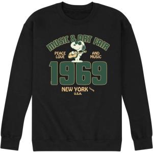 HYBRID APPAREL – Peanuts – 70’s Retro Snoopy Men’s Long Sleeve Fleece Crewneck Sweatshirt(1969 Music & Art Fair – Black)