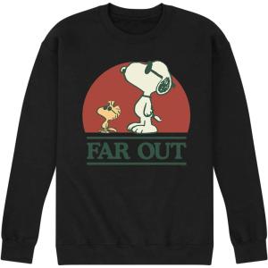 HYBRID APPAREL – Peanuts – 70’s Retro Snoopy Men’s Long Sleeve Fleece Crewneck Sweatshirt(Far Out – Black)