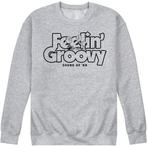 HYBRID APPAREL – Peanuts – 70’s Retro Snoopy Men’s Long Sleeve Fleece Crewneck Sweatshirt(Feelin’ Groovy – Athletic Heather)