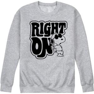 HYBRID APPAREL – Peanuts – 70’s Retro Snoopy Men’s Long Sleeve Fleece Crewneck Sweatshirt(Right on – Athletic Heather)