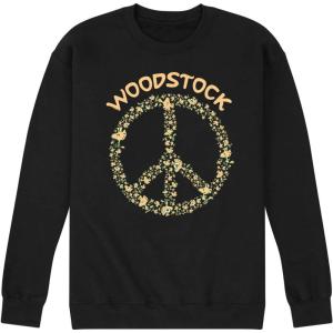 HYBRID APPAREL – Peanuts – 70’s Retro Snoopy Men’s Long Sleeve Fleece Crewneck Sweatshirt(Woodstock Peace Sign – Black)