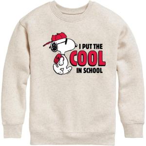 HYBRID APPAREL – Peanuts – Snoopy – I Put the Cool in School – Toddler & Youth Crewneck Fleece Sweatshirt(Natural)
