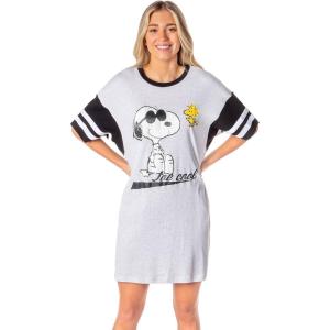 INTIMO Peanuts Joe Cool Snoopy Woodstock Oversized Boyfriend Varsity Nightgown Womens Night Shirt(Grey)