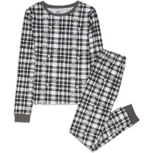Peanuts Snoopy Family Matching Pajamas Comfy PJs Sleepwear 2-Piece Sets for Christmas(Kids Black Plaid)