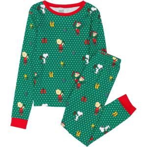 Peanuts Snoopy Family Matching Pajamas Comfy PJs Sleepwear 2-Piece Sets for Christmas(Kids Green Polka Dot)