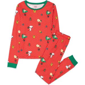 Peanuts Snoopy Family Matching Pajamas Comfy PJs Sleepwear 2-Piece Sets for Christmas(Kids Red Polka Dot)