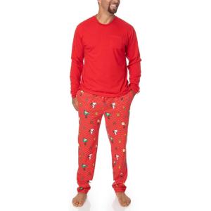 Peanuts Snoopy Family Matching Pajamas Comfy PJs Sleepwear 2-Piece Sets for Christmas(Mens Red Polka Dot)
