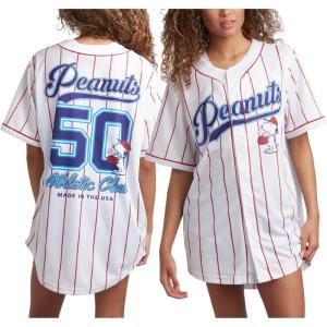 Peanuts Women’s Snoopy Baseball Jersey – Novelty Fashion Vintage Snoopy Shirt – Jersey Top for Women (S-XL)(White Peanuts)