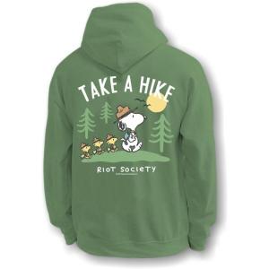 Riot Society Men’s Graphic or Embroidered Hoodie Hooded Sweatshirt(Peanuts Snoopy Take a Hike (Comfort Colors) (Military Green))