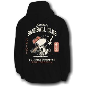 Riot Society Men’s Graphic or Embroidered Hoodie Hooded Sweatshirt(Peanuts Snoopy’s Baseball Club (Black))