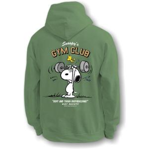 Riot Society Men’s Graphic or Embroidered Hoodie Hooded Sweatshirt(Peanuts Snoopy’s Gym Club (Military Green))