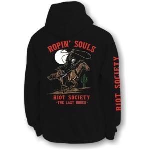 Riot Society Men’s Graphic or Embroidered Hoodie Hooded Sweatshirt(Rodeo Reaper Ropin’ Souls (Black))