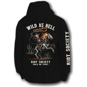 Riot Society Men’s Graphic or Embroidered Hoodie Hooded Sweatshirt(Wild as Hell Cowboy Skeleton (Black))