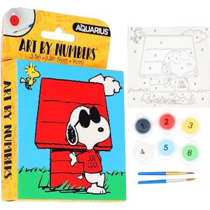 AQUARIUS Peanuts Snoopy Joe Cool Micro Art by Numbers Kit (3.5 x 3.5 in) Paint by Number Canvas, Acrylic Paints & Brushes, Official Peanuts Craft for Kids, Teens, Adults, Collectors