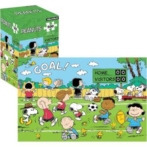 AQUARIUS Peanuts Soccer 500-Piece Puzzle – Snoopy and Woodstock Playing Soccer, 14 x 19 Inches, Vertical Box, Includes Reference Poster, Puzzle for Kids Teens and Adults
